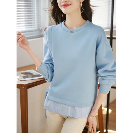 FA46832# 复古圆领空气层卫衣女春季新款宽松修身慵懒风别致上衣 服裝批發女裝批發服飾貨源