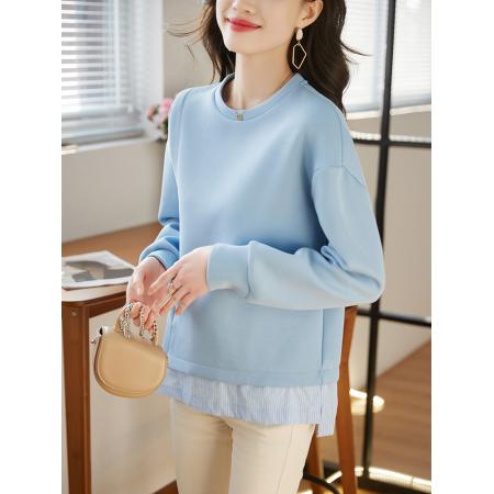 FA46832# 复古圆领空气层卫衣女春季新款宽松修身慵懒风别致上衣 服裝批發女裝批發服飾貨源