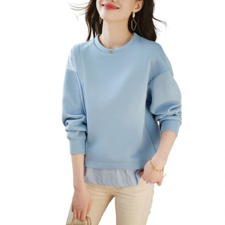 FA46832# 复古圆领空气层卫衣女春季新款宽松修身慵懒风别致上衣 服裝批發女裝批發服飾貨源