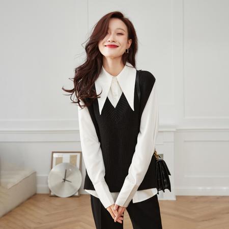 FA46835# 秋季新款两件套法式高级感衬衣女垂顺别致小众上衣白衬衫 服裝批發女裝批發服飾貨源