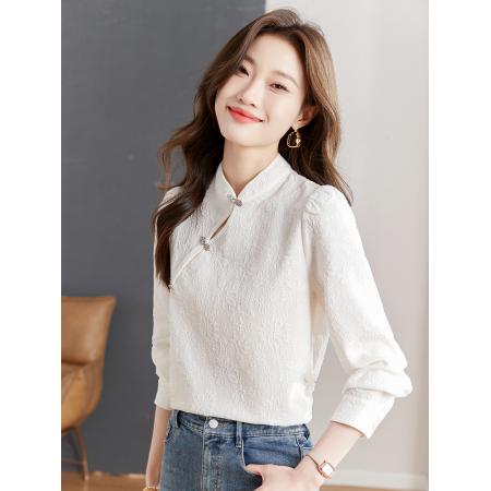 FA46836# 新中式长袖白衬衫女秋季新款刺绣设计复古高级感上衣 服裝批發女裝批發服飾貨源