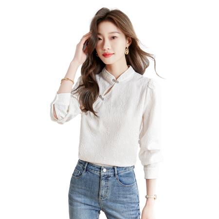 FA46836# 新中式长袖白衬衫女秋季新款刺绣设计复古高级感上衣 服裝批發女裝批發服飾貨源