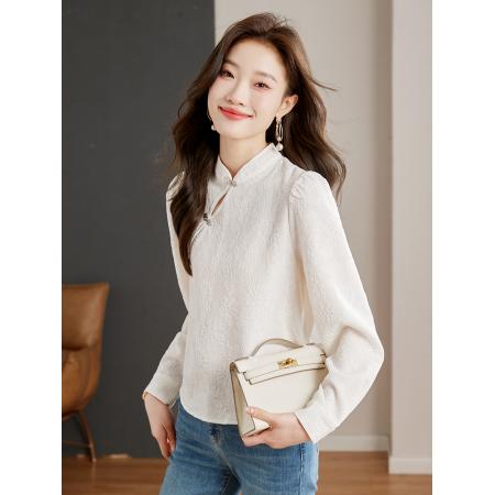 FA46836# 新中式长袖白衬衫女秋季新款刺绣设计复古高级感上衣 服裝批發女裝批發服飾貨源