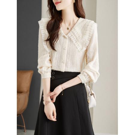 FA46840# 小香风蕾丝打底小衫女装秋季新款新款娃娃领雪纺衬衫上衣洋气 服裝批發女裝批發服飾貨源