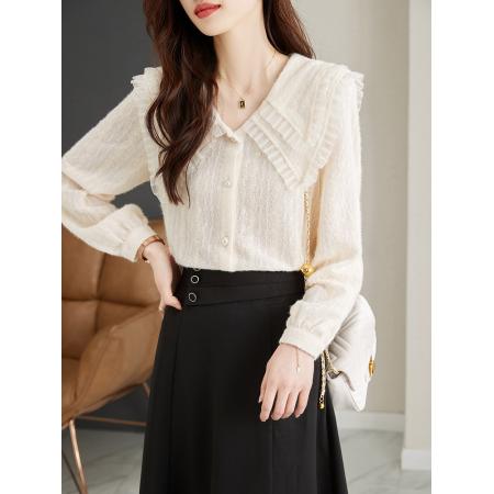 FA46840# 小香风蕾丝打底小衫女装秋季新款新款娃娃领雪纺衬衫上衣洋气 服裝批發女裝批發服飾貨源