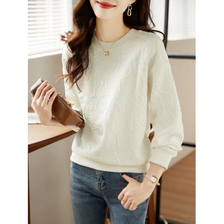 FA46843# 潮牌高级定制面料圆领卫衣设计感小众立体字母压花针织上衣百搭 服裝批發女裝批發服飾貨源