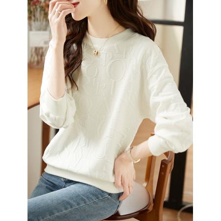 FA46843# 潮牌高级定制面料圆领卫衣设计感小众立体字母压花针织上衣百搭 服裝批發女裝批發服飾貨源