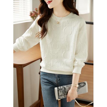 FA46843# 潮牌高级定制面料圆领卫衣设计感小众立体字母压花针织上衣百搭 服裝批發女裝批發服飾貨源