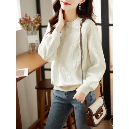 FA46843# 潮牌高级定制面料圆领卫衣设计感小众立体字母压花针织上衣百搭 服裝批發女裝批發服飾貨源