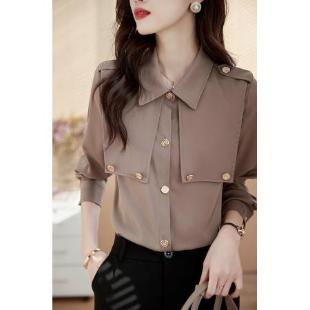 FA46844# 复古长袖衬衫女设计感小众秋装秋季新款上衣洋气百搭女士衬衣 服裝批發女裝批發服飾貨源