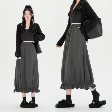 FA46858# 冬新款百搭显瘦网红毛呢半身裙花苞灯笼裙气质半身裙 服裝批發女裝批發服飾貨源