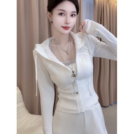 FA46861# 欧货女士连帽短款卫衣外套女秋季新款小个子修身拉链开衫上衣 服裝批發女裝批發服飾貨源