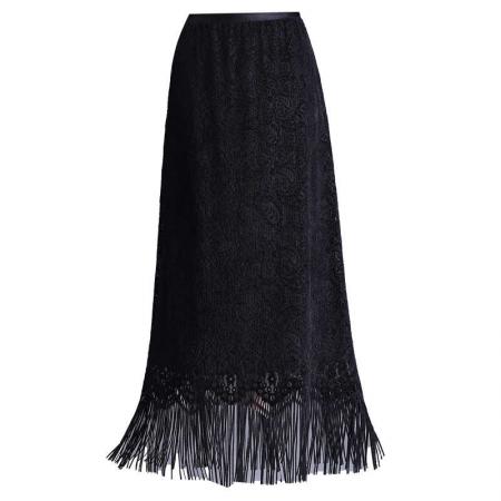 FA46867# 流苏蕾丝半身裙女长裙秋冬高腰显瘦气质优雅a字裙百搭裙子 服裝批發女裝批發服飾貨源