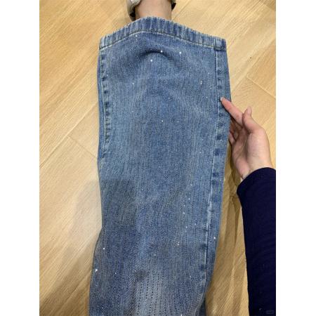 FA46873# 大码复古纸片人烫钻爆闪牛仔裤冬季宽松气质高街直筒高腰长裤 服裝批發女裝批發服飾貨源