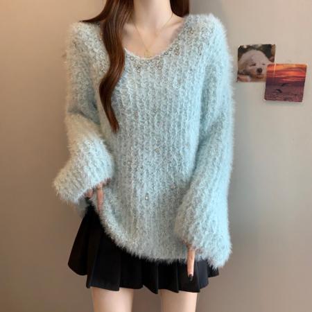 FA46878# 大码胖MM秋冬新款重工钉钻欧货正肩长袖套头上衣毛衣 服裝批發女裝批發服飾貨源