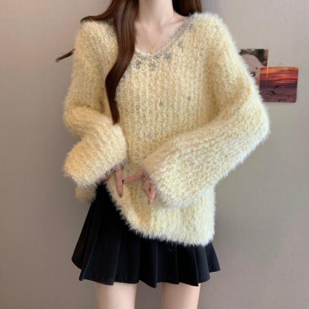 FA46878# 大码胖MM秋冬新款重工钉钻欧货正肩长袖套头上衣毛衣 服裝批發女裝批發服飾貨源