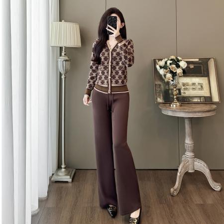 FA46880# 欧洲站高级感休闲时尚显瘦职业香风针织开衫女阔腿裤时髦两件套装 服裝批發女裝批發服飾貨源