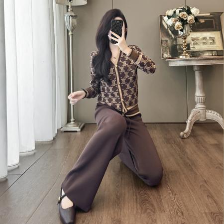 FA46880# 欧洲站高级感休闲时尚显瘦职业香风针织开衫女阔腿裤时髦两件套装 服裝批發女裝批發服飾貨源