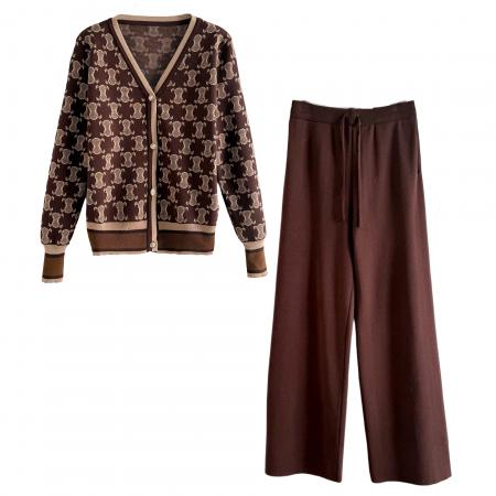 FA46880# 欧洲站高级感休闲时尚显瘦职业香风针织开衫女阔腿裤时髦两件套装 服裝批發女裝批發服飾貨源