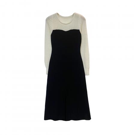 FA46883# 法式复古气质高级感御姐范秋季新款针织连衣裙女赫本风撞色打底裙 服裝批發女裝批發服飾貨源