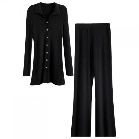 FA46885# 小香风名媛高级感小众翻领针织套装秋季新款炸街宽松阔腿裤两件套 服裝批發女裝批發服飾貨源