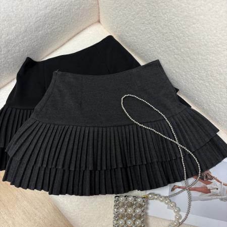 FA46661# 秋冬新款加厚毛呢百褶半身裙学院风韩版百搭减龄a字短裙  服裝批發女裝批發服飾貨源