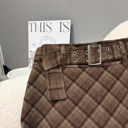 FA46662# 秋冬新款毛呢格子加厚半身裙高级感韩版百搭显瘦a字短裙  服裝批發女裝批發服飾貨源