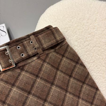 FA46662# 秋冬新款毛呢格子加厚半身裙高级感韩版百搭显瘦a字短裙  服裝批發女裝批發服飾貨源