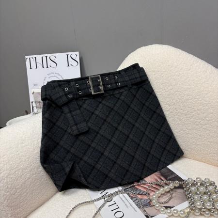 FA46662# 秋冬新款毛呢格子加厚半身裙高级感韩版百搭显瘦a字短裙  服裝批發女裝批發服飾貨源
