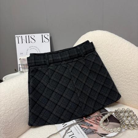 FA46662# 秋冬新款毛呢格子加厚半身裙高级感韩版百搭显瘦a字短裙  服裝批發女裝批發服飾貨源