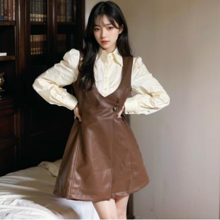 FA46664# 秋季新款女装套装polo领长袖衬衫a字背心连衣裙两件套时尚  服裝批發女裝批發服飾貨源