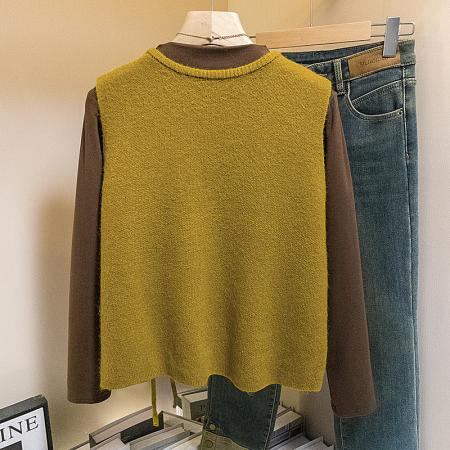 FA46665# 大码女装秋冬新款韩版小香风系带马甲气质背心时尚百搭两件套  服裝批發女裝批發服飾貨源