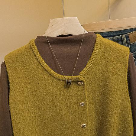 FA46665# 大码女装秋冬新款韩版小香风系带马甲气质背心时尚百搭两件套  服裝批發女裝批發服飾貨源