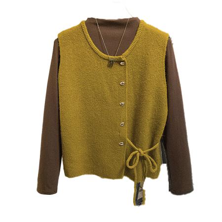 FA46665# 大码女装秋冬新款韩版小香风系带马甲气质背心时尚百搭两件套  服裝批發女裝批發服飾貨源