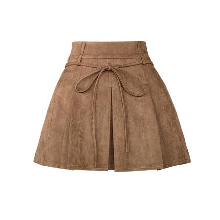 FA46674# 美拉德咖色鹿皮绒百褶裙半身裙女秋冬小个子高腰a字辣妹短裙  服裝批發女裝批發服飾貨源