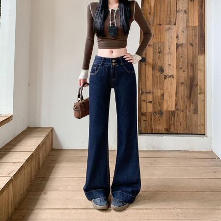 FA46678# 美式复古辣妹不规则重工钉珠牛仔裤女直筒显瘦长裤子潮  服裝批發女裝批發服飾貨源