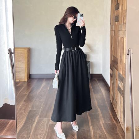 赫本风黑色连衣裙女今年流行爆款小裙子高级感拉链A字裙  服裝批發女裝批發服飾貨源