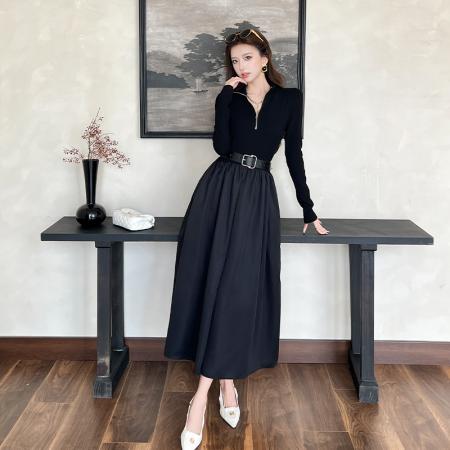 FA46689# 赫本风黑色连衣裙女今年流行爆款小裙子高级感拉链A字裙  服裝批發女裝批發服飾貨源