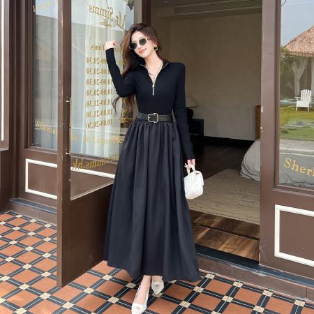 FA46689# 赫本风黑色连衣裙女今年流行爆款小裙子高级感拉链A字裙  服裝批發女裝批發服飾貨源