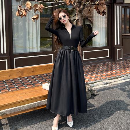 FA46689# 赫本风黑色连衣裙女今年流行爆款小裙子高级感拉链A字裙  服裝批發女裝批發服飾貨源