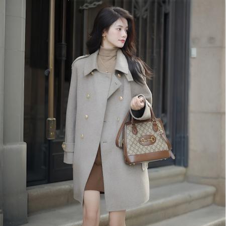 FA46700# 赫本风毛呢外套女秋冬新款韩版双排扣宽松加厚中长款呢子大衣  服裝批發女裝批發服飾貨源