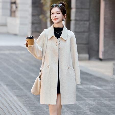 FA46703# 极简风加厚毛呢大衣女中长款秋冬新款翻领宽松气质毛呢外套女  服裝批發女裝批發服飾貨源