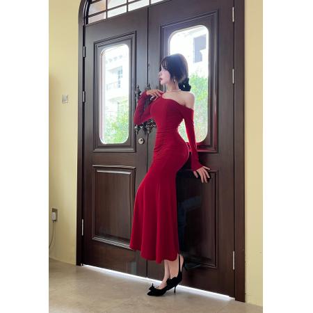 FA46718# 秋冬季新款不规则时尚收腰显瘦包臀长袖连衣裙  服裝批發女裝批發服飾貨源