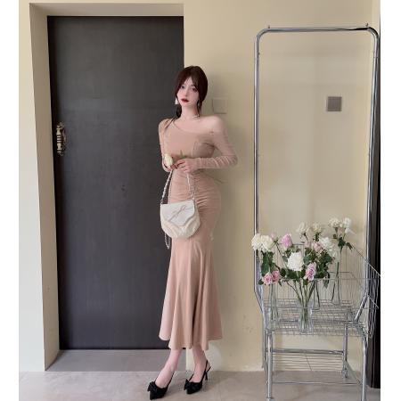 FA46718# 秋冬季新款不规则时尚收腰显瘦包臀长袖连衣裙  服裝批發女裝批發服飾貨源