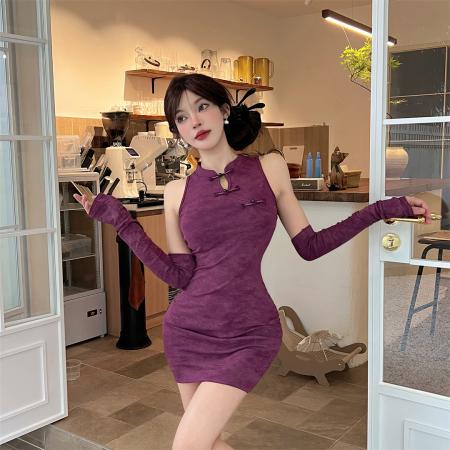 新中式国风短款两件套红色包臀性感显瘦日常气质连衣裙  服裝批發女裝批發服飾貨源