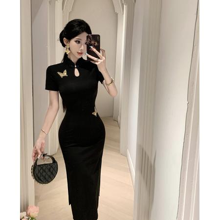 FA46735# 新中式国风旗袍改良年轻款高级感气质独特名媛包臀连衣裙  服裝批發女裝批發服飾貨源