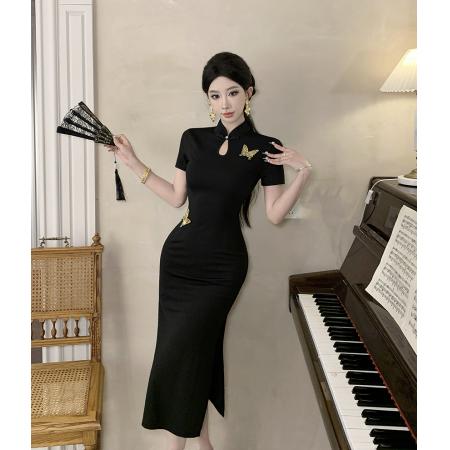 FA46735# 新中式国风旗袍改良年轻款高级感气质独特名媛包臀连衣裙  服裝批發女裝批發服飾貨源