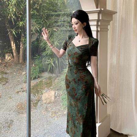 FA46736# 新款轻熟温柔风女人味度假修身显瘦优雅长款连衣裙  服裝批發女裝批發服飾貨源