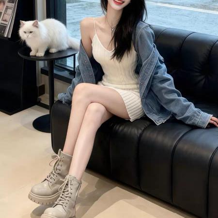 FA46740# 蓝色短款牛仔...