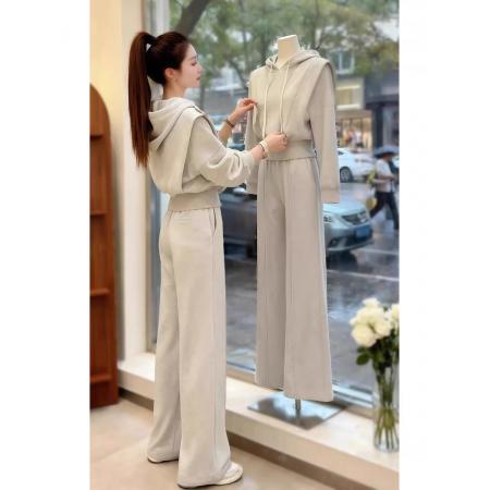 FA46743# 巨好看的秋装韩系百搭休闲慵懒风灰色连帽卫衣裤子两件套装女  服裝批發女裝批發服飾貨源